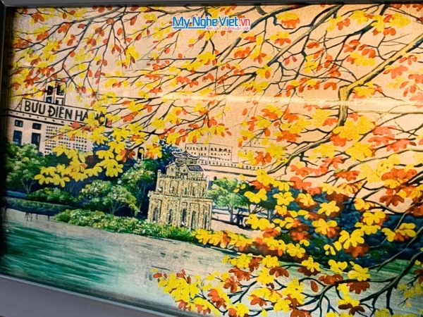 Tranh Sơn Mài Vẽ hồ Gươm Dát Lá Bạc