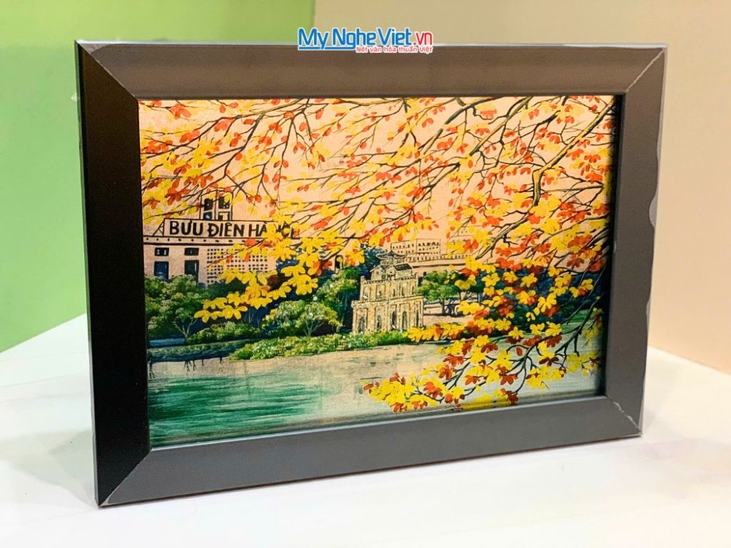 Tranh Sơn Mài Vẽ hồ Gươm Dát Lá Bạc