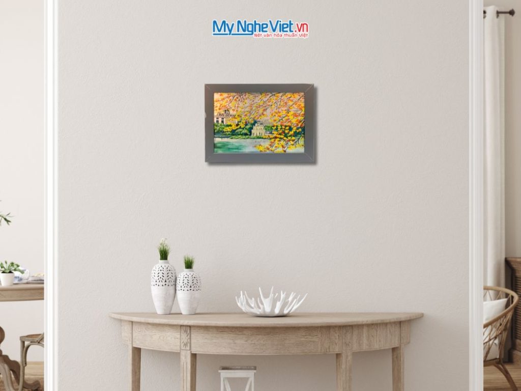 Tranh Sơn Mài Vẽ hồ Gươm Dát Lá Bạc