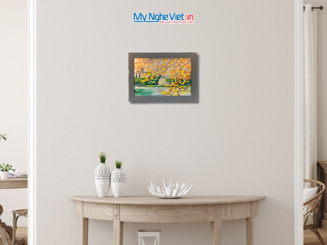 Tranh Sơn Mài Vẽ hồ Gươm Dát Lá Bạc