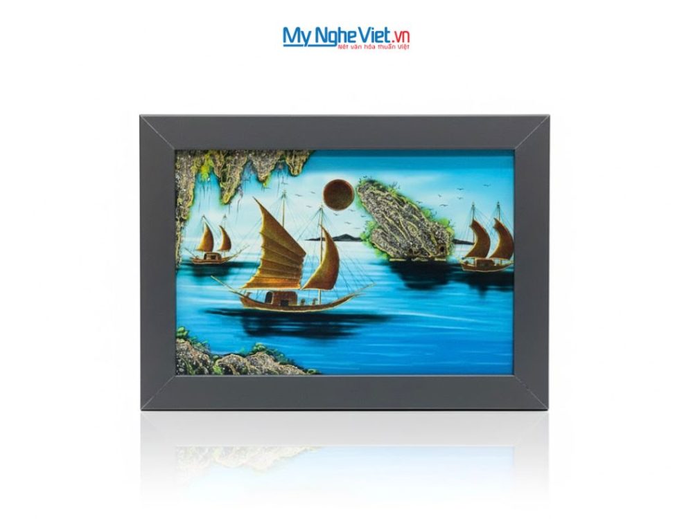 Tranh Sơn Mài Phong Cảnh Vịnh Hạ Long Nền Xanh
