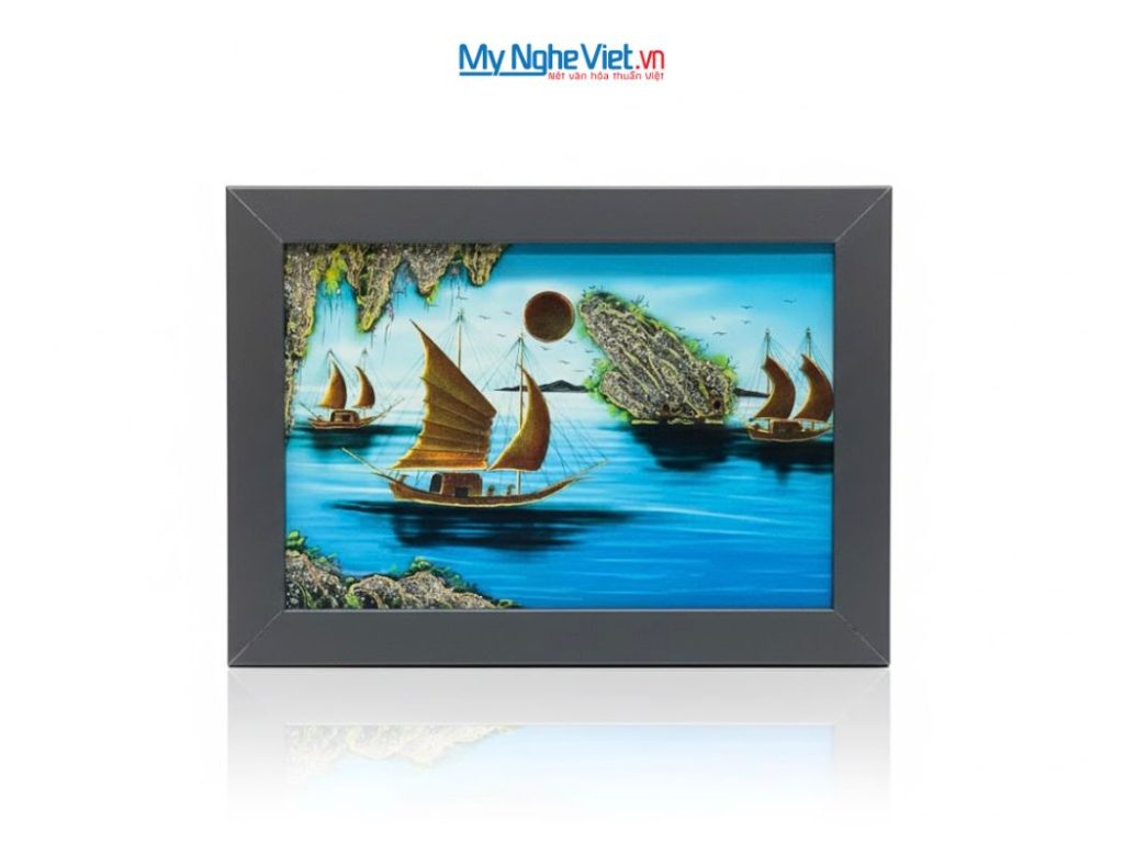 Tranh Sơn Mài Phong Cảnh Vịnh Hạ Long Nền Xanh