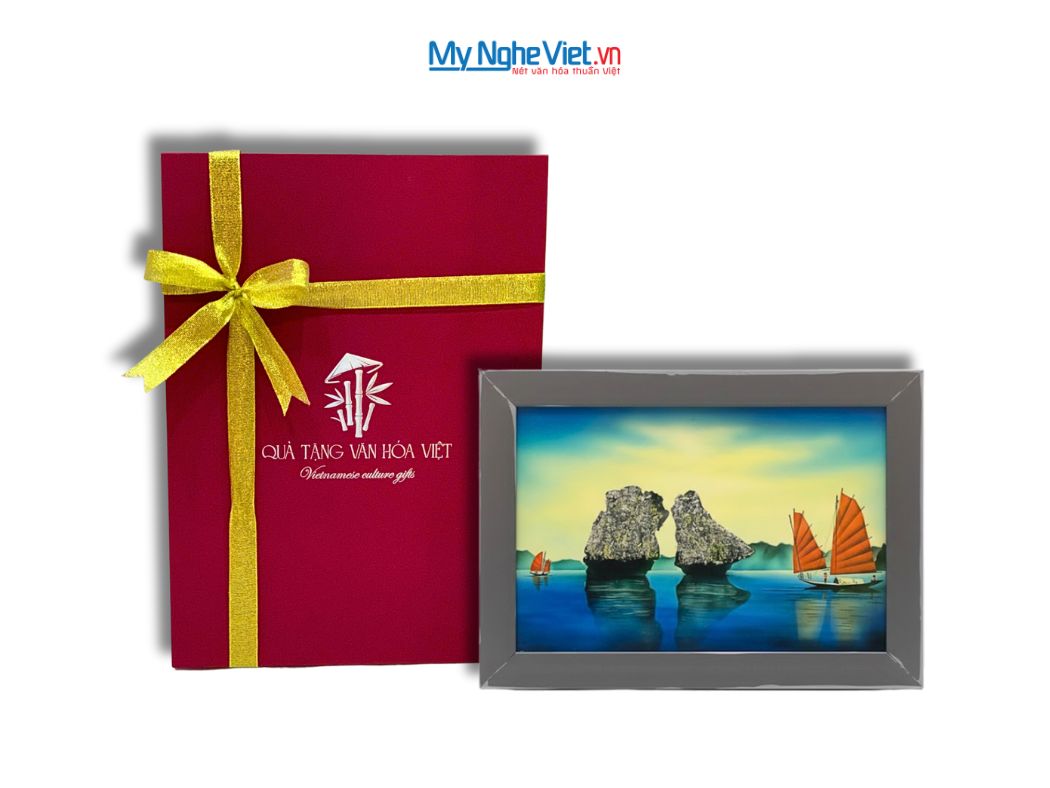 Tranh Sơn Mài Phong Cảnh Vịnh Hạ Long Và Hộp Quà Tặng Cao Cấp