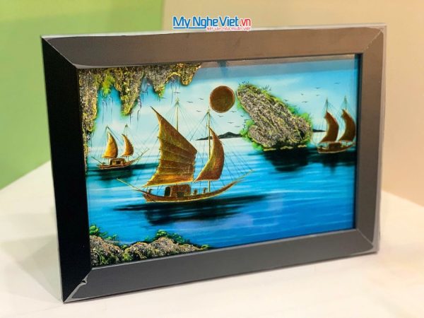 Tranh Sơn Mài Phong Cảnh Vịnh Hạ Long Nền Xanh