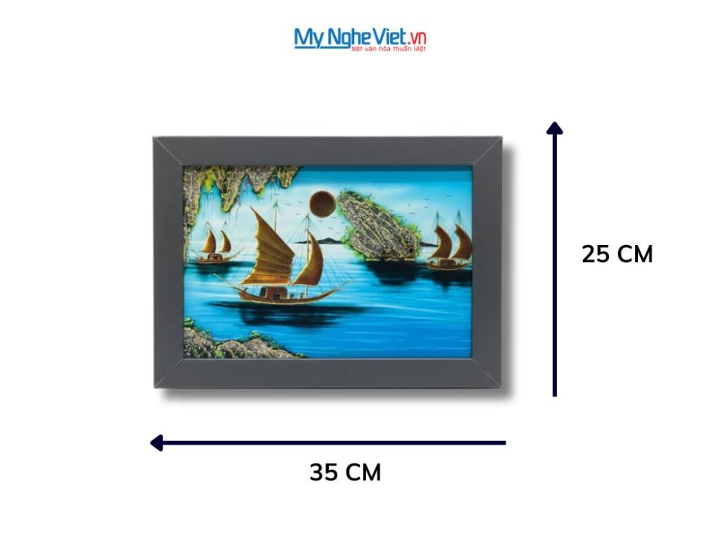 Tranh Sơn Mài Phong Cảnh Vịnh Hạ Long Nền Xanh