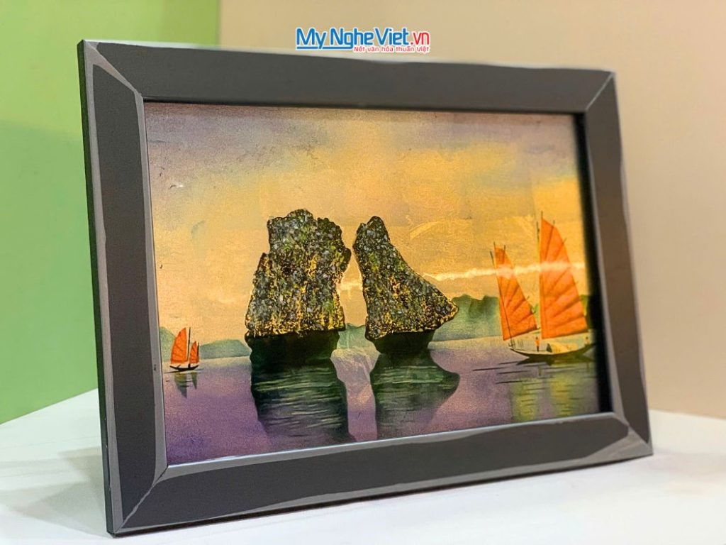 Tranh Sơn Mài Phong Cảnh Vịnh Hạ Long Dát Lá Bạc