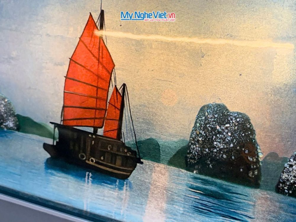 Tranh Sơn Mài Phong Cảnh Vịnh Hạ Long Dát Lá Bạc