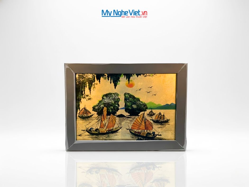 Tranh Sơn Mài Phong Cảnh Vịnh Hạ Long Dát Lá Vàng