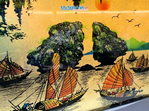 Tranh Sơn Mài Phong Cảnh Vịnh Hạ Long Dát Lá Vàng