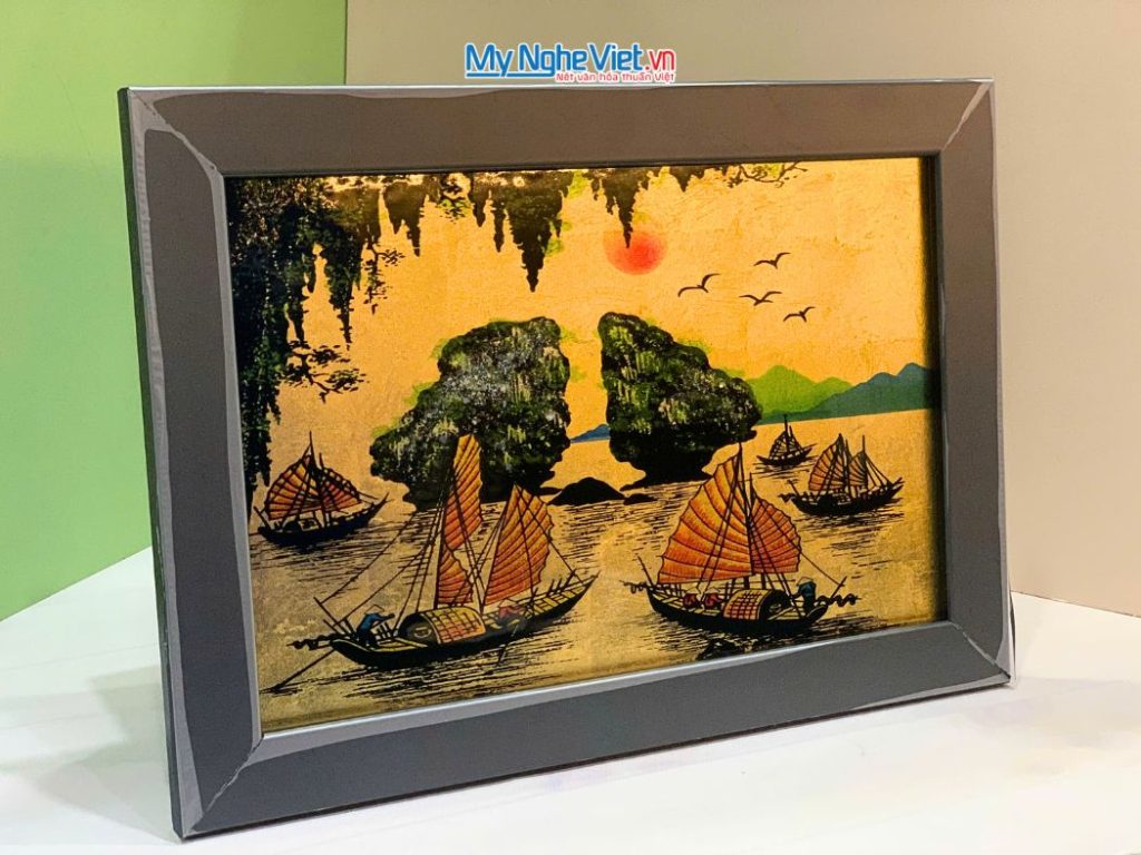 Tranh Sơn Mài Phong Cảnh Vịnh Hạ Long Dát Lá Vàng