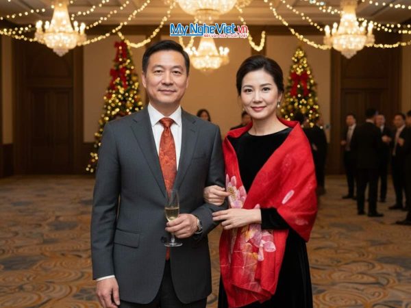 Set quà giáng sinh: Khăn lụa và cà vạt lụa tơ tằm - SEN ĐỎ AN LÀNH