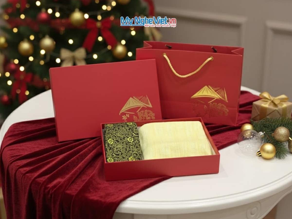 Set quà giáng sinh: Khăn lụa và cà vạt lụa tơ tằm - VÀNG ẤM ĐÊM GIÁNG SINH - Ảnh 3