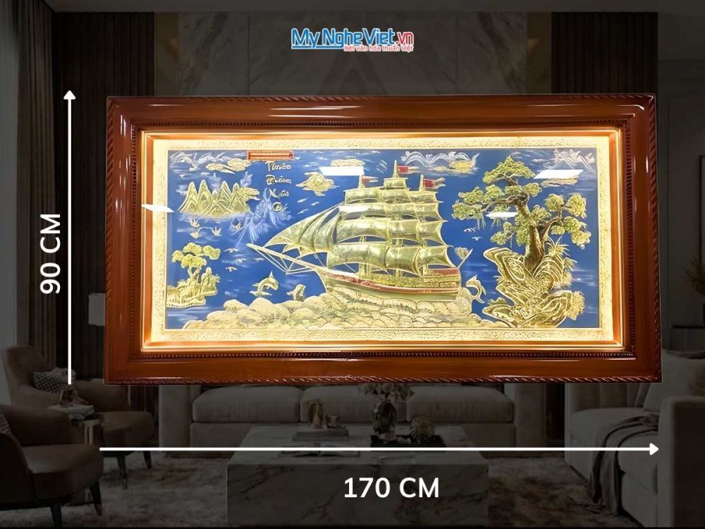 Tranh Đồng thuận buồm xuôi gió cao cấp - Dát vàng 24k MNVb (HĐ)