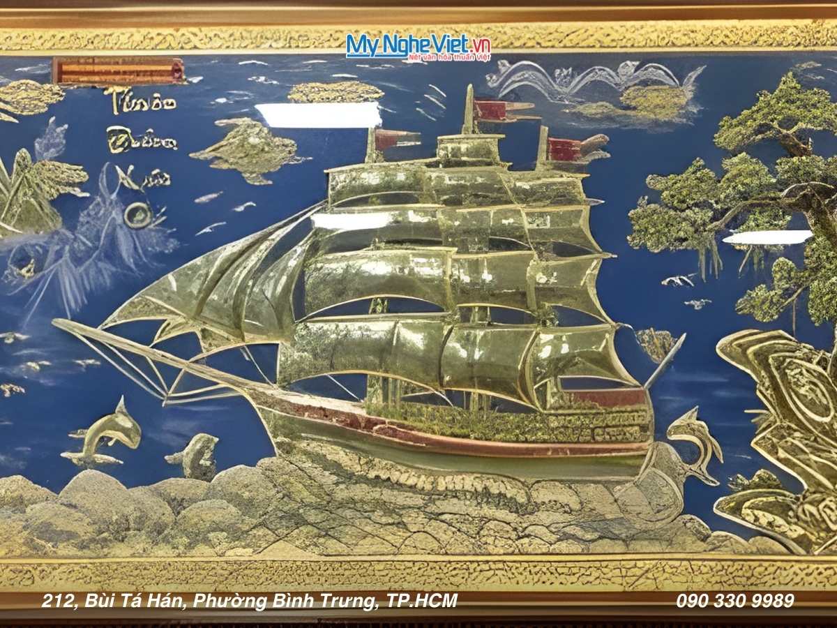 Tranh Đồng thuận buồm xuôi gió cao cấp - Dát vàng 24k MNVb (HĐ) - Ảnh 3