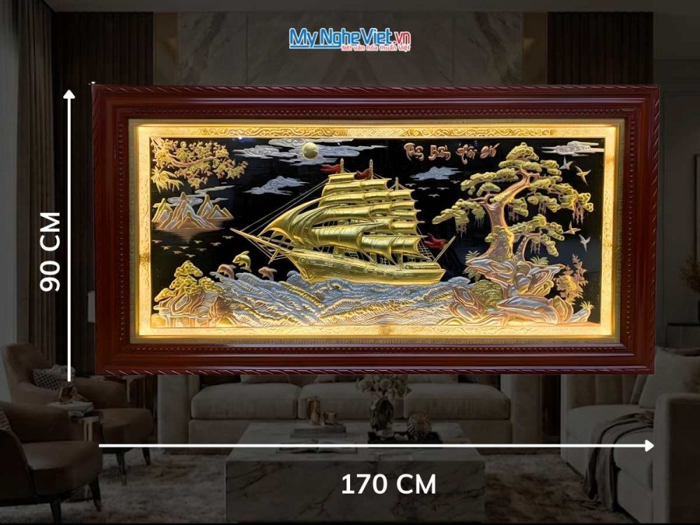 Tranh Đồng thuận buồm xuôi gió cao cấp - Dát vàng 24k (HĐ)