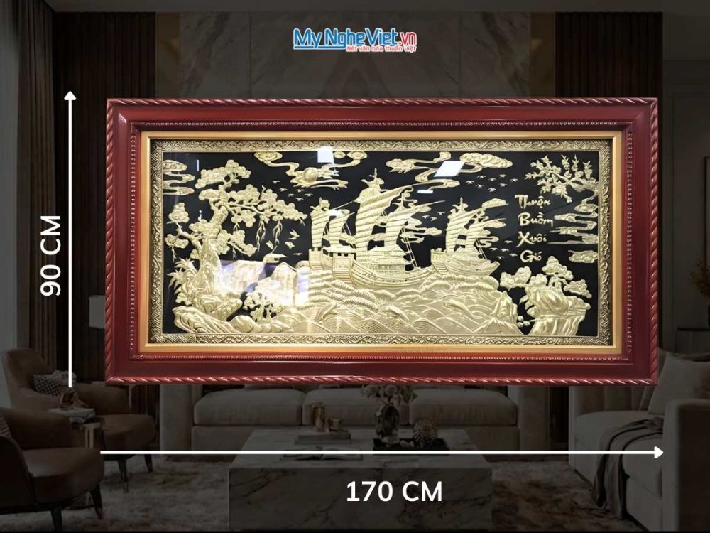 Tranh Đồng thuận buồm xuôi gió cao cấp - Dát vàng 24k (HĐ)