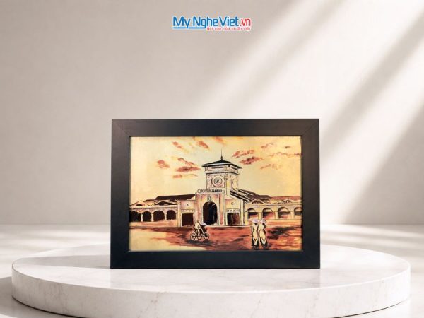 Tranh Sơn Mài Chợ Bến Thành Dát Vàng