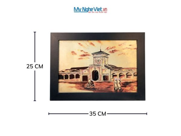 Tranh Sơn Mài Chợ Bến Thành Dát Vàng