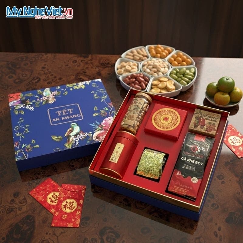 Set quà Tết Xuân vững vàng gồm Cà vạt lụa tơ tằm, hộp sơn mài, trà cafe SetXVV1 (2)