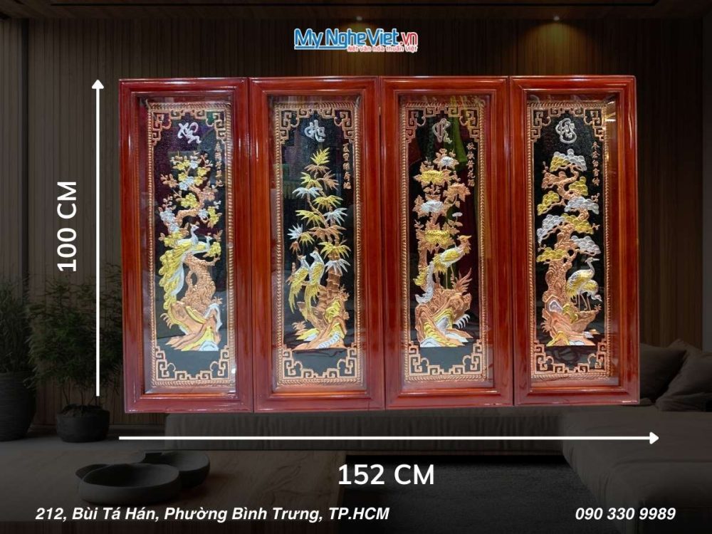 Tranh đồng Đại Bái Dát Vàng Điểm Tứ Quý Xuân Hạ Thu Đông