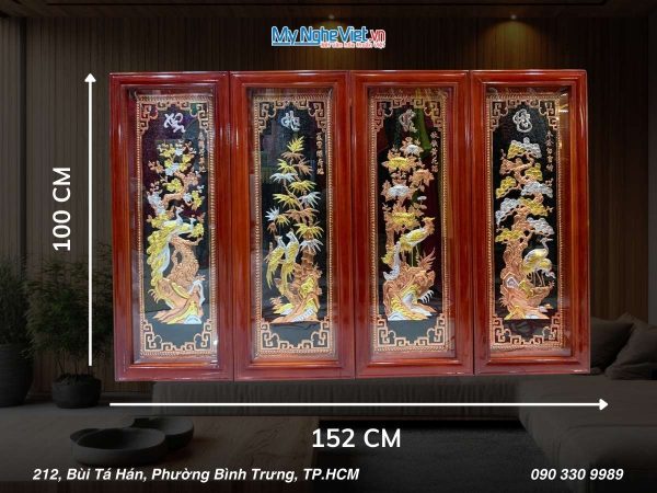 Tranh đồng Đại Bái Dát Vàng Điểm Tứ Quý Xuân Hạ Thu Đông
