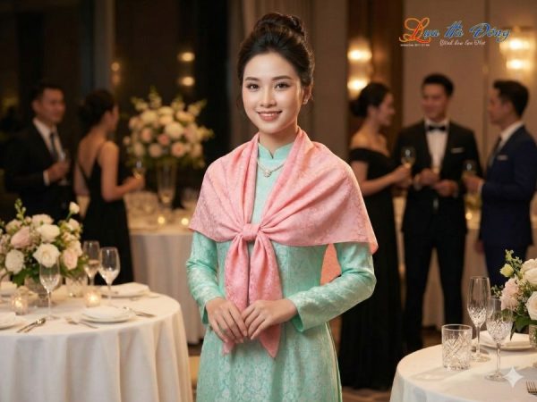 Khăn Lụa Vuông Tơ Tằm Thêu Hoa Sen Họa Tiết Hoa Cúc Hồng Phấn