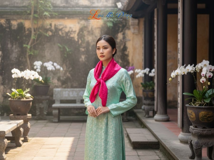 Khăn Lụa Vuông Tơ Tằm Thêu Hoa Sen Họa Tiết Hoa Cúc Màu Hồng Sen