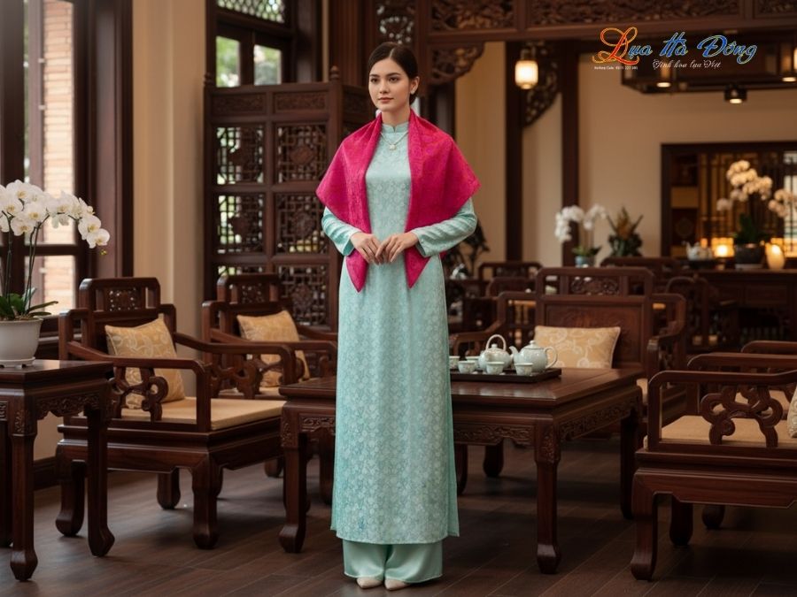 Khăn Lụa Vuông Tơ Tằm Thêu Hoa Sen Họa Tiết Thọ Dơi Màu Hồng