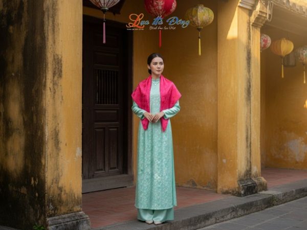 Khăn Lụa Vuông Tơ Tằm Thêu Hoa Sen Họa Tiết Thọ Dơi Màu Hồng