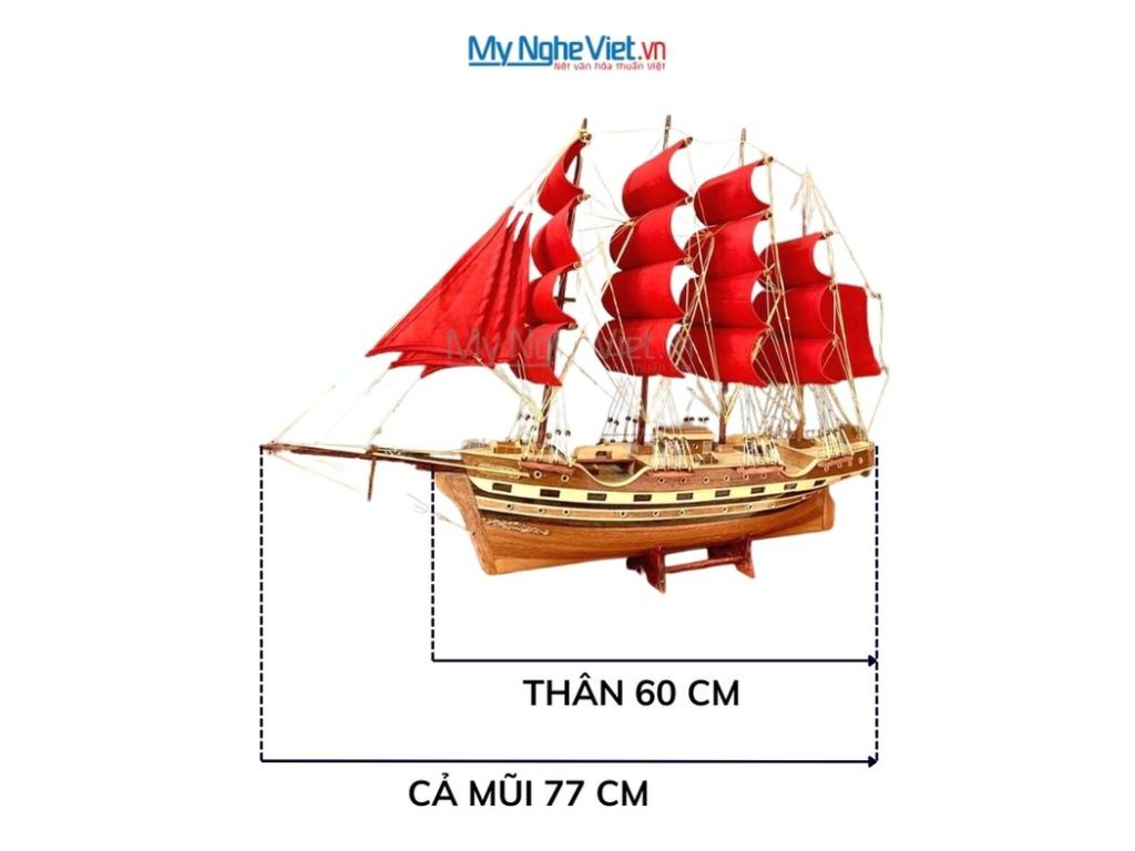 Mô hình thuyền buồm phong thủy France II (Thân 60cm) buồm đỏ