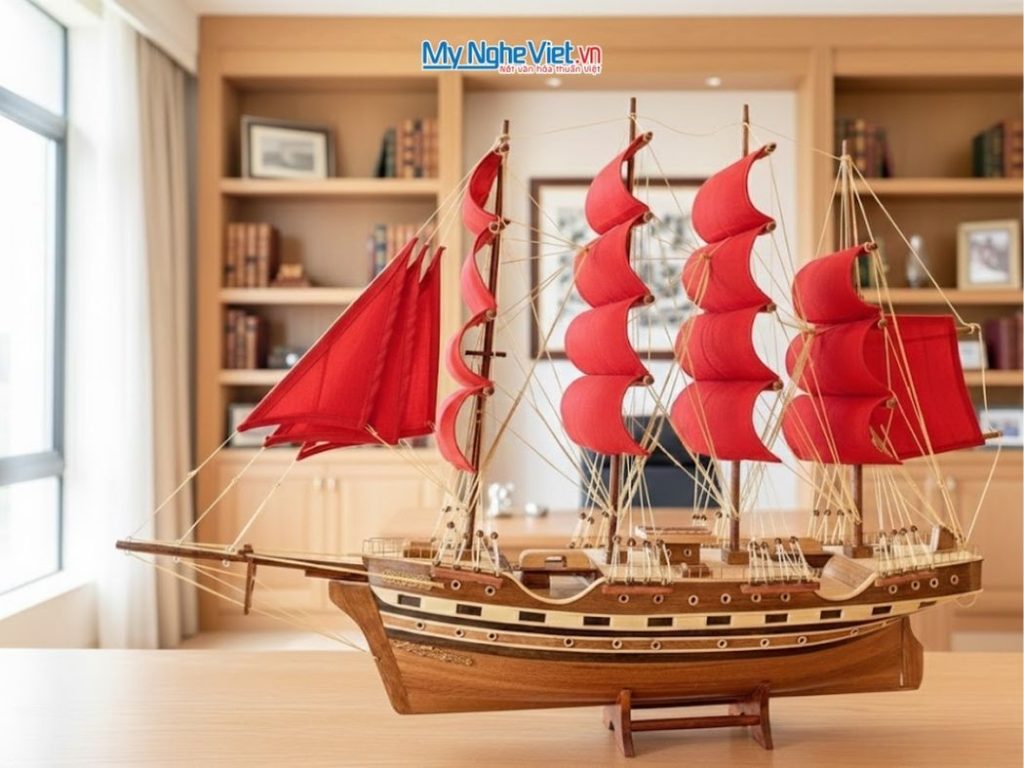 Mô hình thuyền buồm phong thủy France II (Thân 60cm) buồm đỏ