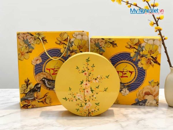 Hộp Mứt Tết Sơn Mài Vinh Hoa Phú Quý 5 Ngăn Màu Vàng