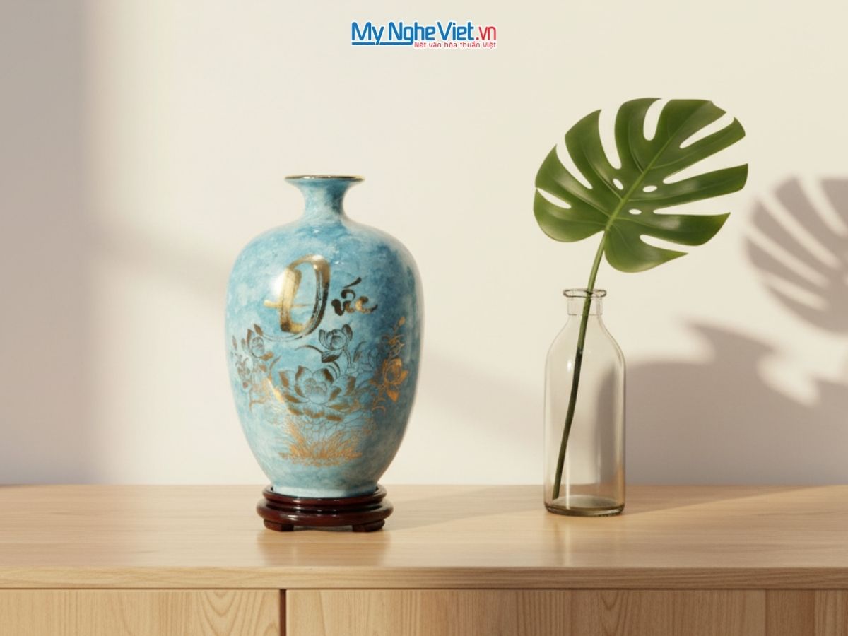 Bình hút tài lộc men vân đá chữ Đức