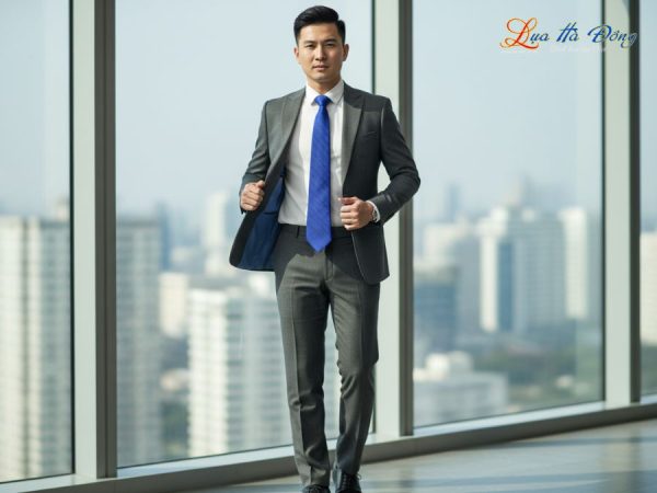 Cà vạt lụa đũi cao cấp màu xanh dương