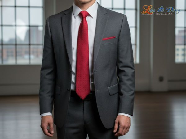 Cà vạt lụa tơ tằm họa tiết chấm bi đỏ