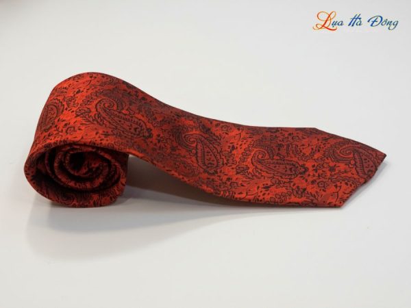 Cà vạt lụa tơ tằm họa tiết đuôi công cam
