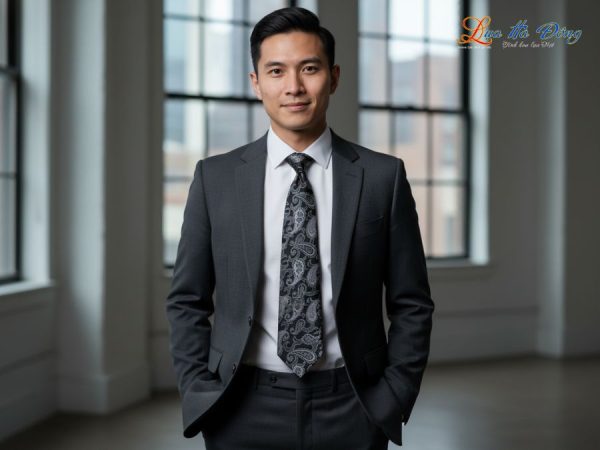 Cà vạt lụa tơ tằm họa tiết đuôi công đen