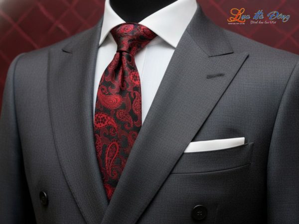 Cà vạt lụa tơ tằm họa tiết đuôi công đỏ