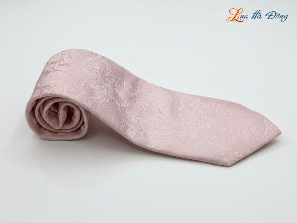 Cà vạt lụa tơ tằm họa tiết đuôi công hồng