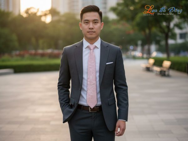 Cà vạt lụa tơ tằm họa tiết đuôi công hồng