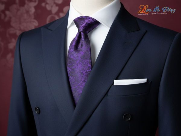 Cà vạt lụa tơ tằm họa tiết đuôi công tím đen