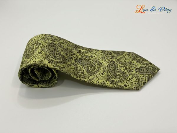 Cà vạt lụa tơ tằm họa tiết đuôi công vàng