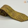 Cà vạt lụa tơ tằm họa tiết đuôi công vàng