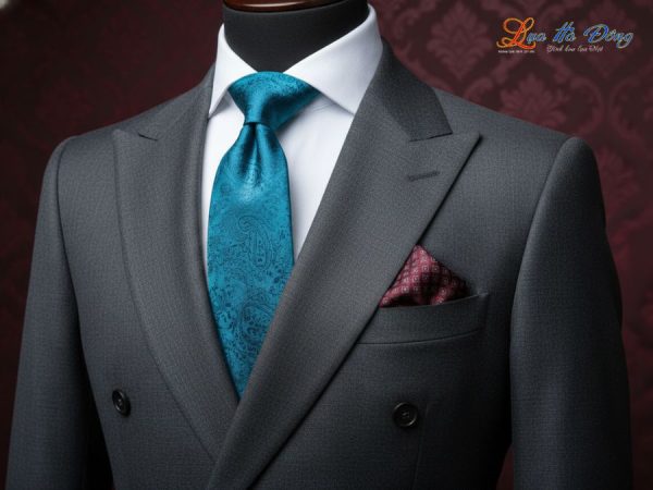 Cà vạt lụa tơ tằm họa tiết đuôi công xanh ngọc