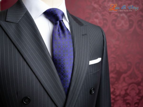 Cà vạt lụa tơ tằm họa tiết hoa bốn cánh tím xanh