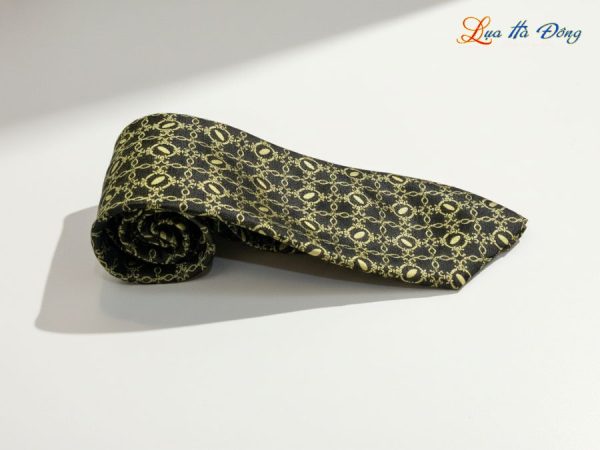 Cà vạt lụa tơ tằm họa tiết hoa bốn cánh vàng