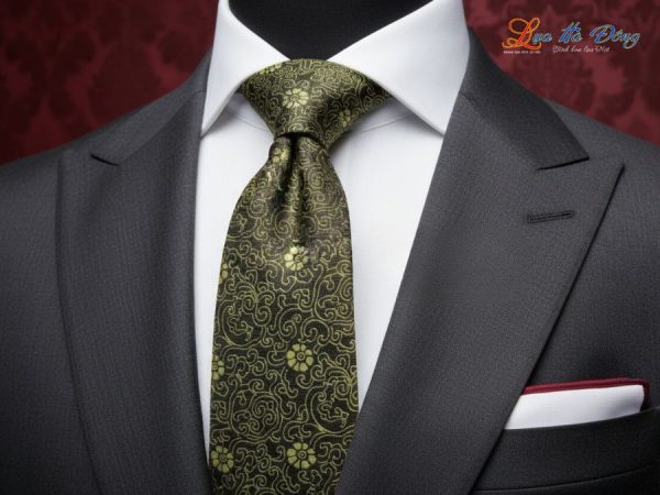 Cà vạt lụa tơ tằm họa tiết hoa cúc vàng