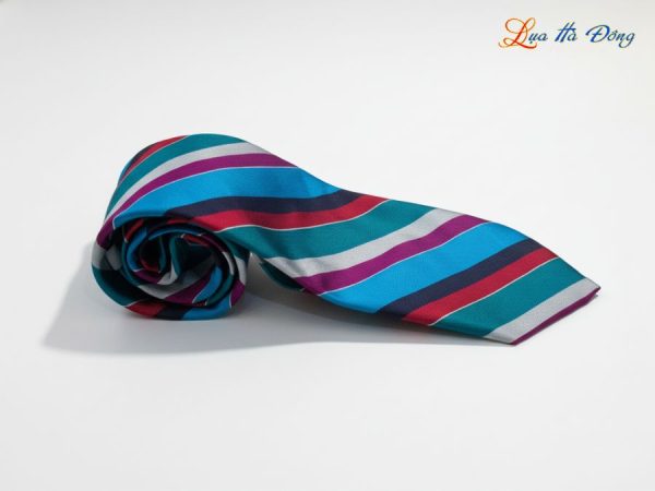 Cà vạt lụa tơ tằm họa tiết kẻ sọc nhiều màu