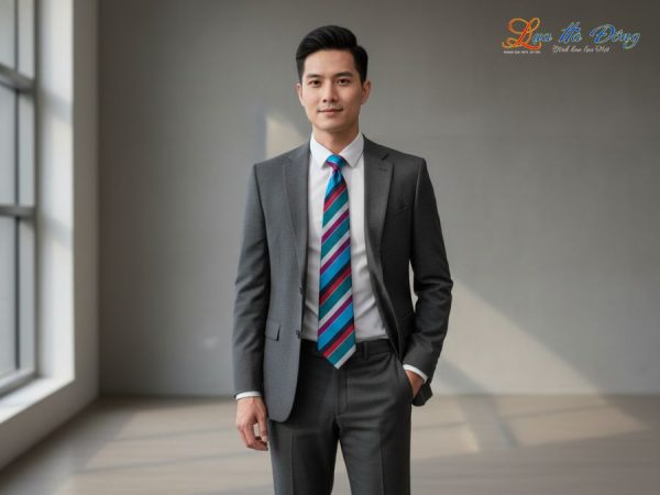 Cà vạt lụa tơ tằm họa tiết kẻ sọc nhiều màu