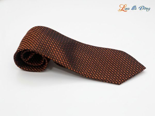 Cà vạt lụa tơ tằm họa tiết ô vuông cam